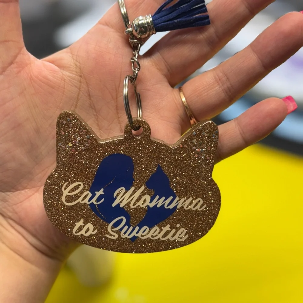 Gold and Blue Cat Charm Keychain